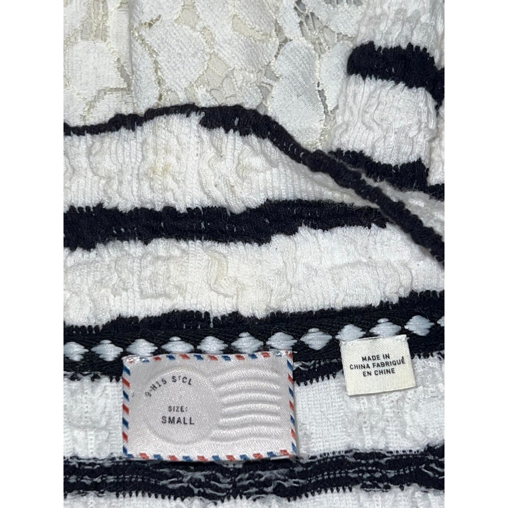 Anthropologie Postmark Striped Lace Hem Open Front Cardigan Black White Small - Picture 7 of 9